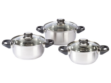 ERNESTO® Kookpotten, set van 3, glazen deksel met stoomafvoer
