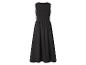 Mouwloze zwarte maxi-jurk met ronde hals en geplooide taille.