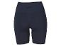 Donkerblauwe high-waisted sportshorts met ruches aan de achterkant.