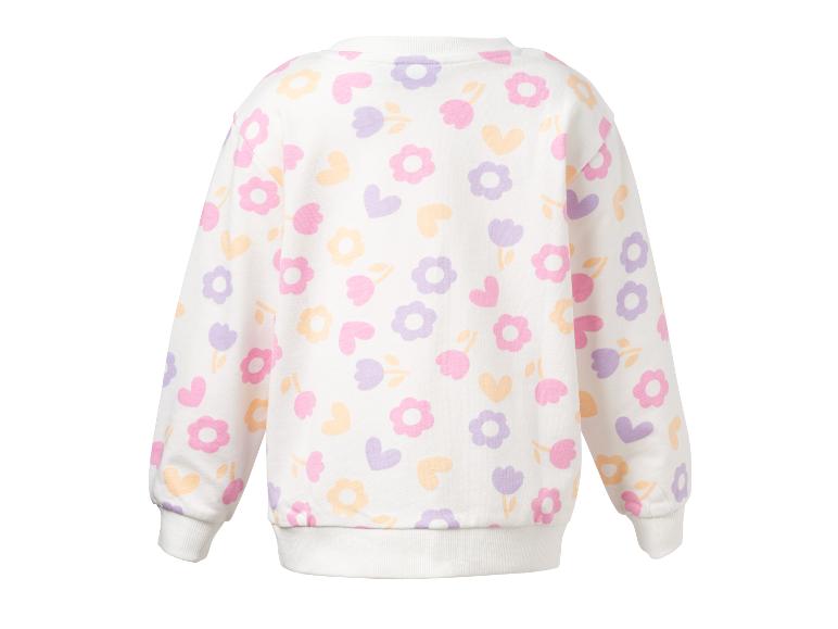 Sweat-shirt blanc pour enfant avec motif floral et cœurs colorés.