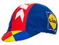 Casquette de cyclisme Lidl : rouge, bleu, jaune.