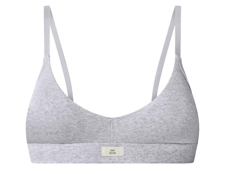 Bralette en coton côtelé gris avec fines bretelles et étiquette 