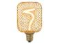 Decoratieve LED-lamp met goudkleurige gaaskooi en zichtbaar filament