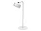 Witte moderne vloerlamp met metalen voet en een kop met aan-uitknop.