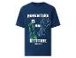 T-shirt bleu à manches courtes avec le texte 'ADVENTURE IS AN ATTITUDE' et des personnages pixélisés