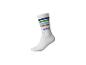Chaussette blanche avec des rayures colorées et le mot 'school'.