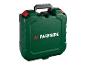 Boîte à outils PARKSIDE en plastique vert foncé avec poignée noire et fermoirs rouges.