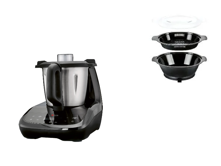 Keukenmachine met roestvrijstalen kom en stoomaccessoires
