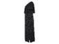 Robe longue noire à pois, style élégant.
