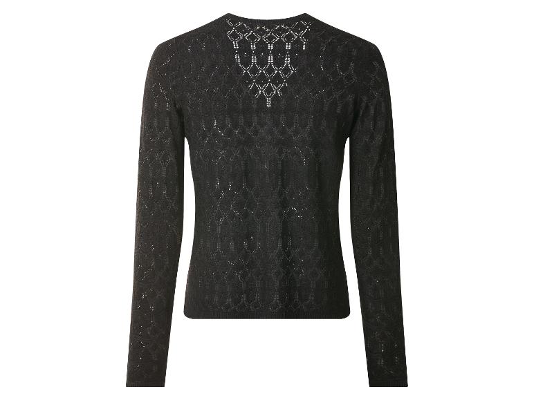 Pull noir à manches longues pour femme avec motif en maille ajourée.