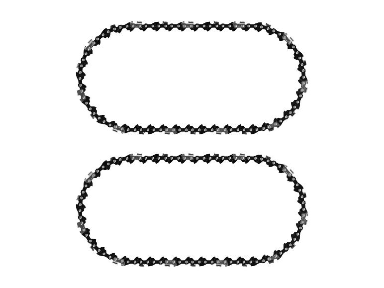 Deux chaînes de tronçonneuse sur fond blanc.