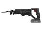 Une scie sabre noire avec une lame de coupe pour le bois et une batterie de 20V.