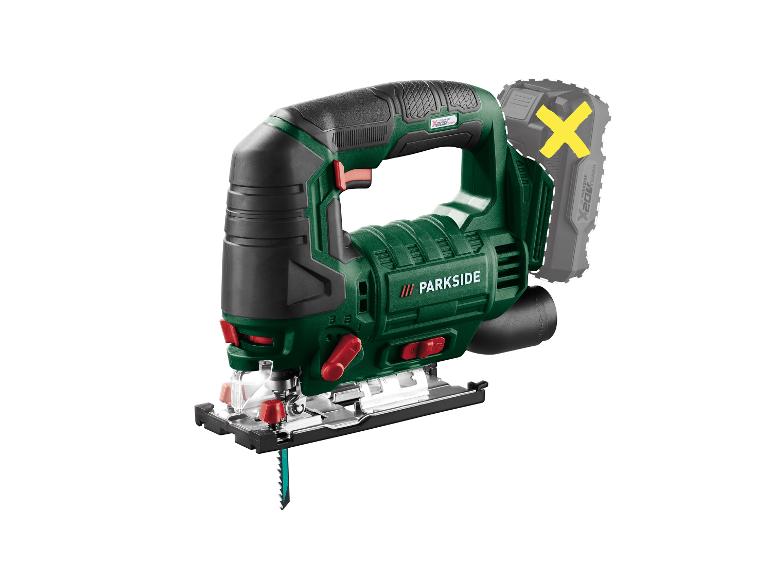 Une scie sauteuse Parkside X20V Team verte avec batterie.