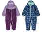 Deux combinaisons pour enfants, une violette et une à imprimé floral.