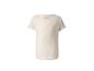 Crèmekleurig geribbeld T-shirt met korte mouwen en een geborduurd hart op de borst.