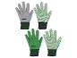 Twee paar tuinhandschoenen: grijs en groen, met antislip stippen.