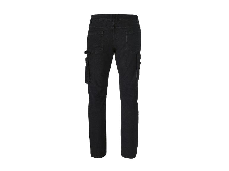 Zwarte cargo jeans voor heren met zijzakken en gereedschapslussen.