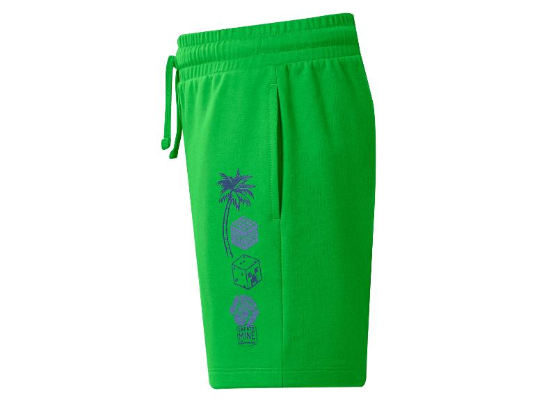 Short vert avec palmier et graphiques de cubes pixélisés, avec le texte « CREATE MINE Survive »