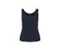 Donkerblauw basic damestopje met maatlabel.