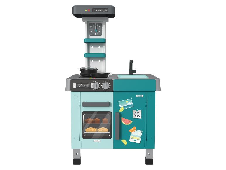 Speelkeuken in turquoise en grijs met oven, kookplaat en gootsteen