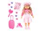 Pop met eenhoornoutfit, roze koffer, kroonclips en stickers.