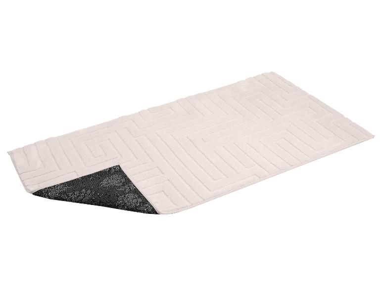 Lichtbeige badmat met geometrisch patroon en donkere bloemen antislip onderkant