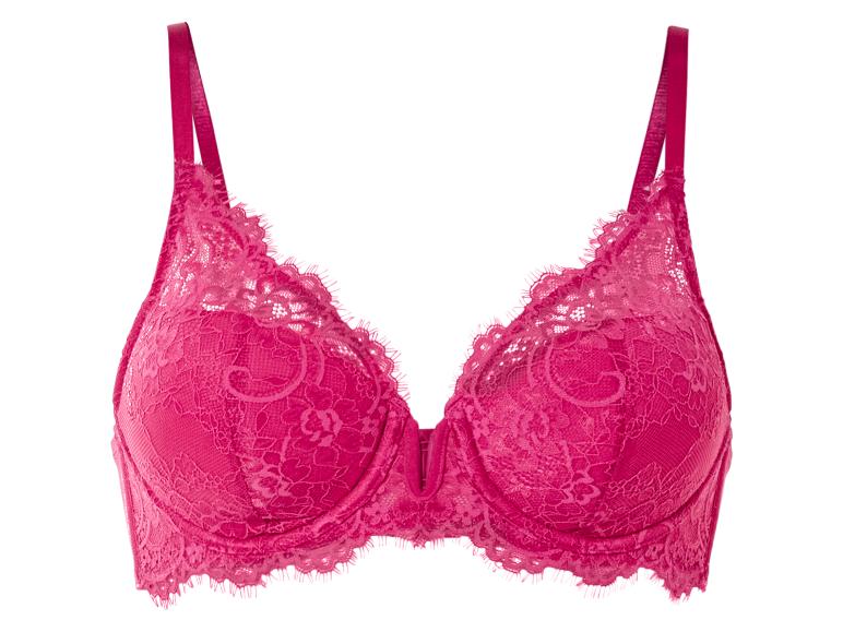 Un soutien-gorge rose en dentelle.