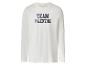 T-shirt blanc à manches longues avec le texte 'TEAM VALENTINE' en bleu foncé