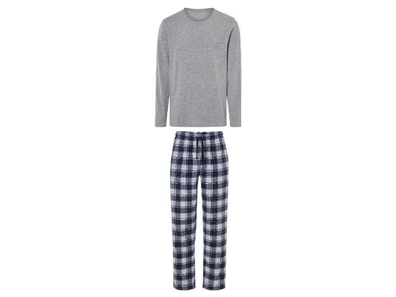 Een grijze longsleeve en een pyjamabroek met ruitjes.