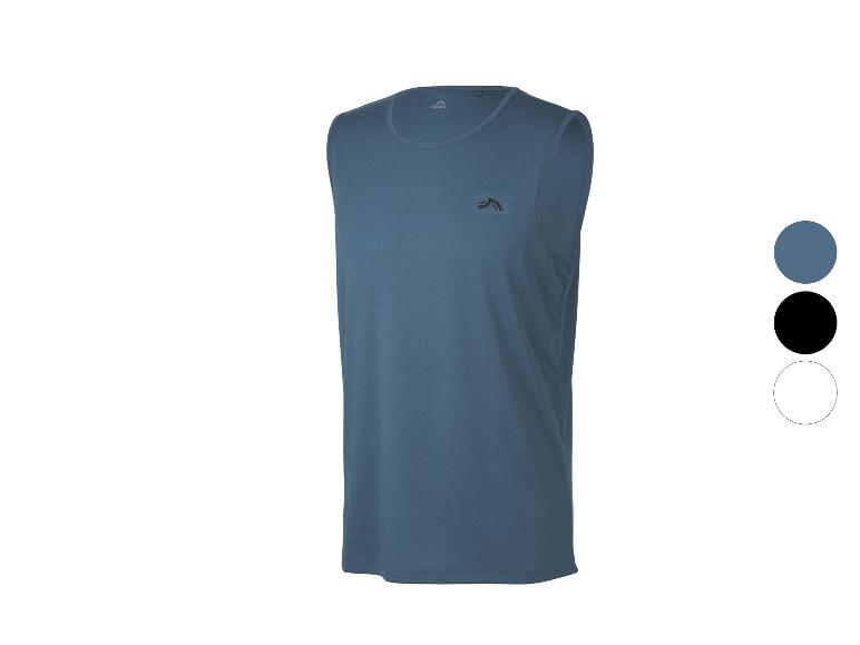 Débardeur de sport bleu pour homme avec logo, également disponible en noir et blanc.