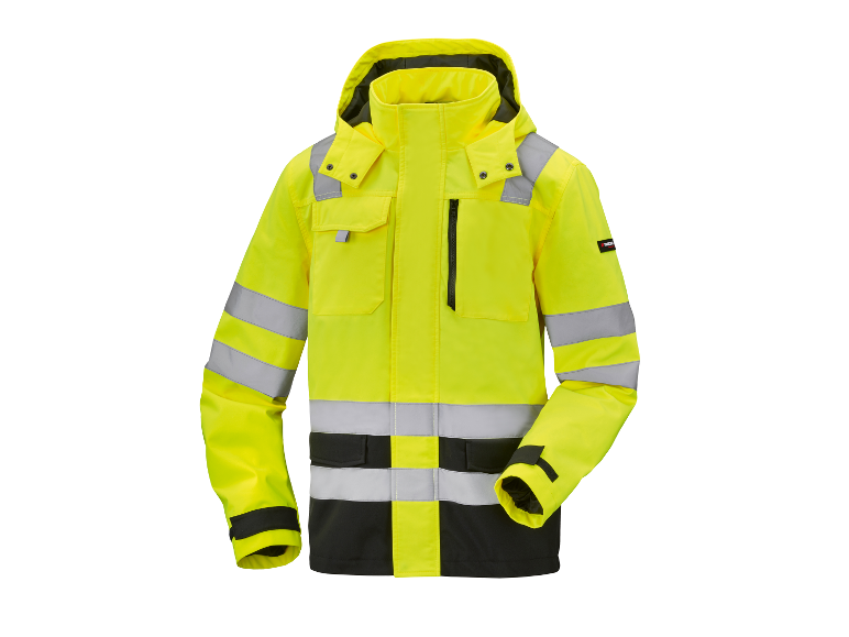 Une veste de travail jaune Parkers avec des bandes réfléchissantes.