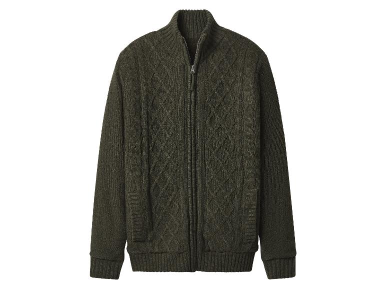 Cardigan zippé en maille vert foncé pour homme avec motif torsadé