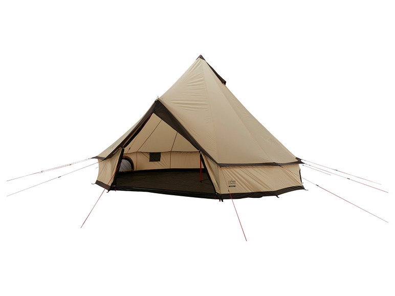 Une tente Grand Canyon beige avec une entrée ouverte.