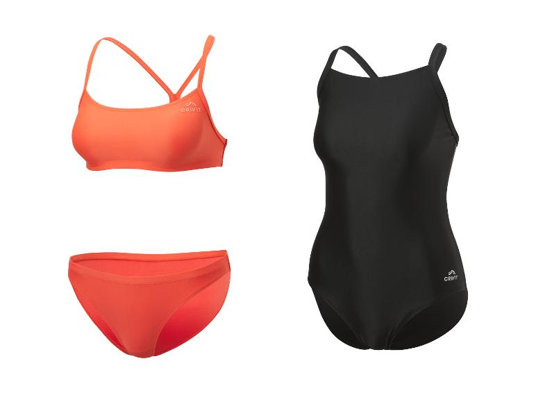 Maillot de bain une-pièce noir et bikini orange Crivit.