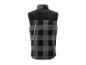 Gilet polaire à carreaux gris et noir.
