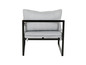Un fauteuil gris avec un cadre en métal noir.