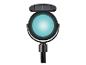 Op zonne-energie werkende tuinspot met rond, gloeiend turquoise licht