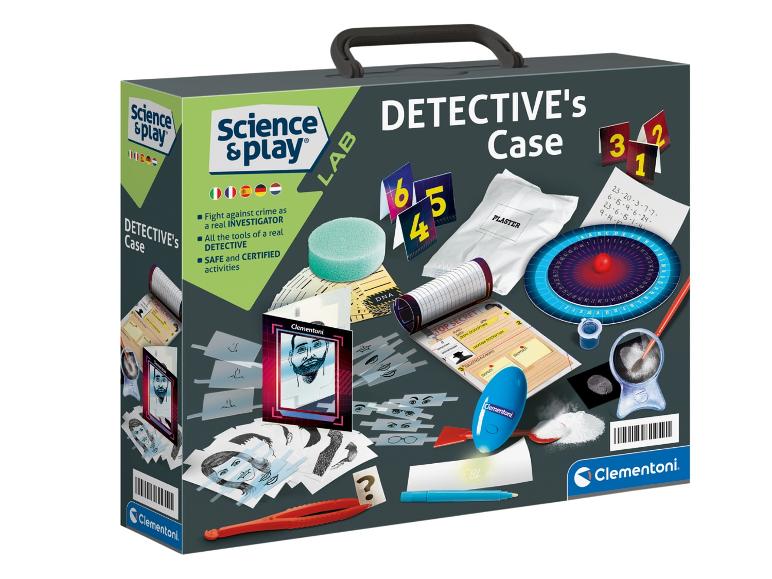 Clementoni Science & Play Detective's Case speeldoos met onderzoeksaccessoires.