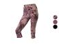 Legging court d'entraînement pour femme avec motif marbré violet et marron.