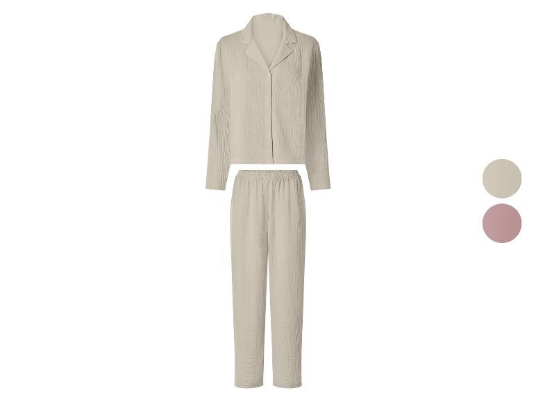 Beige katoenen mousseline pyjamaset met twee kleuropties.
