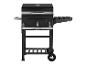Grillmeister barbecue op een kar, zwart met rooster.