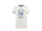 T-shirt blanc pour homme avec un graphique de boîte de sardines bleue et le texte 'Simply Delicious'.