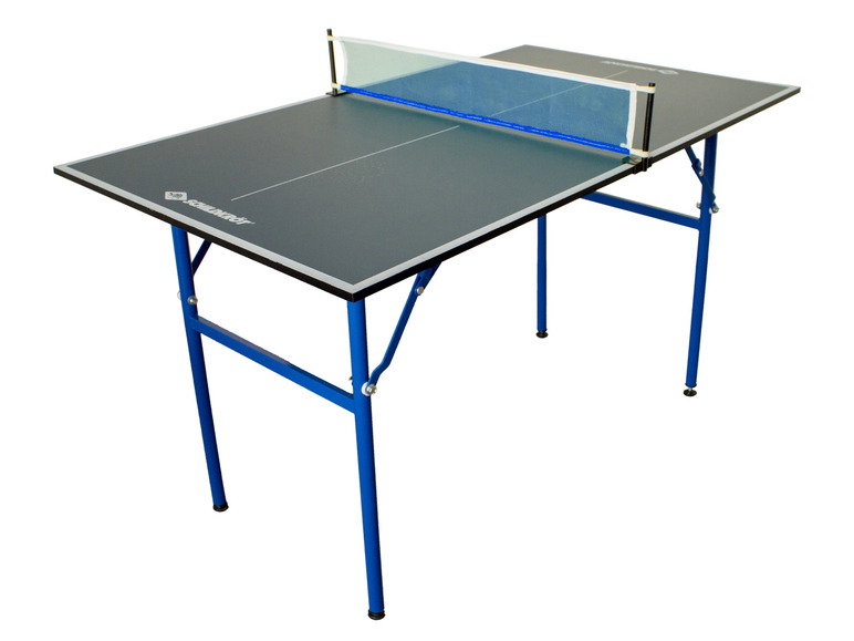 Een blauwe, opklapbare tafeltennistafel van het merk Schildkröt.