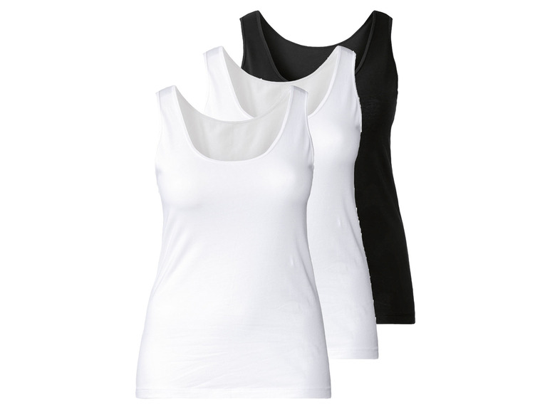 Drie witte en zwarte tanktops.