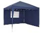 Tonnelle pop-up bleu marine avec un panneau latéral avec fenêtre, sur fond blanc.