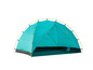 Une tente Grand Canyon turquoise, montée et prête pour le camping.