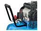 Blauwe compressor met rode bedieningsknoppen.