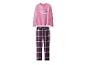Roze pyjama met lange mouwen en geruite broek.