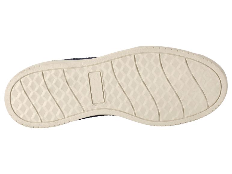 Beige sportzool met ruitpatroon en gebogen lijnen.