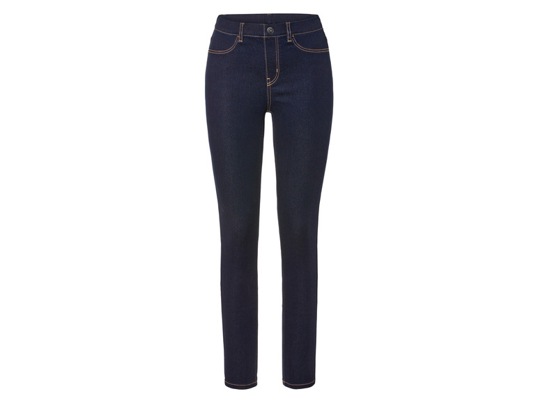 Un jean skinny bleu foncé pour femmes.